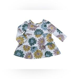 Little Co. Size 6 Months Long Sleeve Flower Tiered Dress